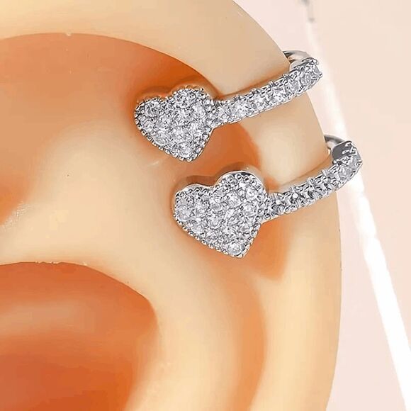 Double Heart Diamond Ear Clip - Picture 4 of 4